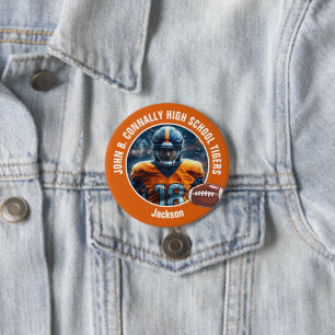 Badge Rond 7,6 Cm Joueur de football Orange High School Photo Grand