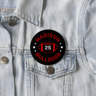 Badge Rond 7,6 Cm Joueur de football rouge et noir Jersey Numéro