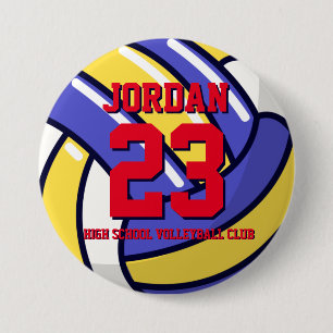 Badge Rond 7,6 Cm Joueur de volley-ball Numéro École Sports Équipe P
