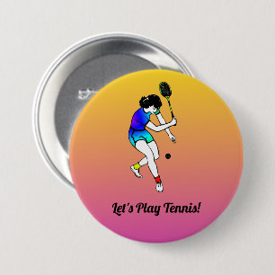 Badge Rond 7,6 Cm Joueuse de tennis féminine rose et jaune rétro