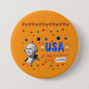 Badge Rond 7,6 Cm Jour de l'indépendance des États-Unis orange