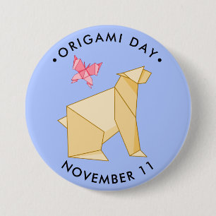 Badge Rond 7,6 Cm Jour de l'Origami, ours et papillon