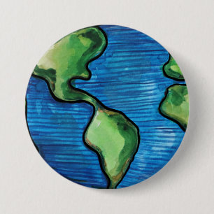 Badge Rond 7,6 Cm Jour des terres Aquarelle Environnement Artwork