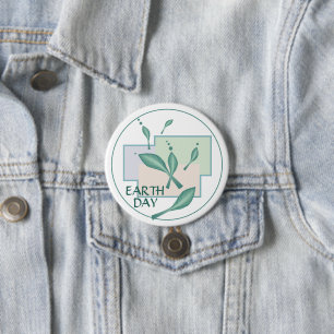 Badge Rond 7,6 Cm Jour des terres couleurs pastel arbres éco feuille