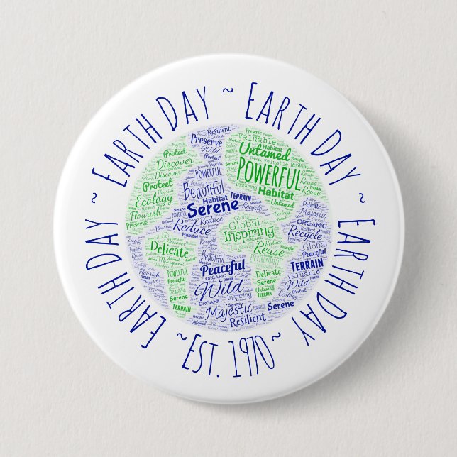 Badge Rond 7,6 Cm Jour des terres Word Art (Devant)