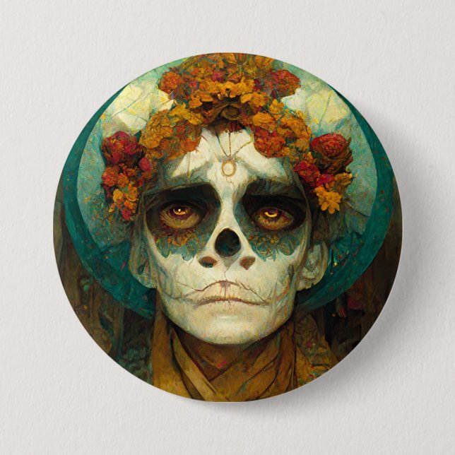 Badge Rond 7,6 Cm Jour Du Crâne De 2 Imaginaires Morts (Devant)