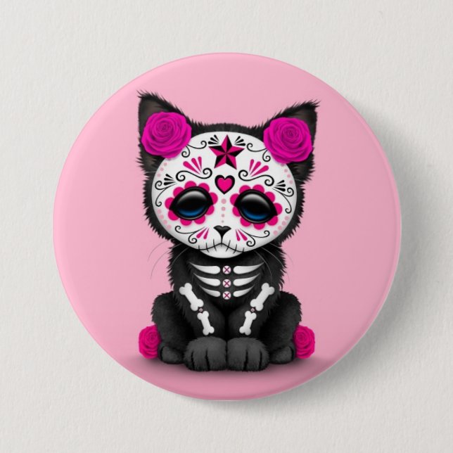 Badge Rond 7,6 Cm Jour rose mignon du chat mort de chaton (Devant)