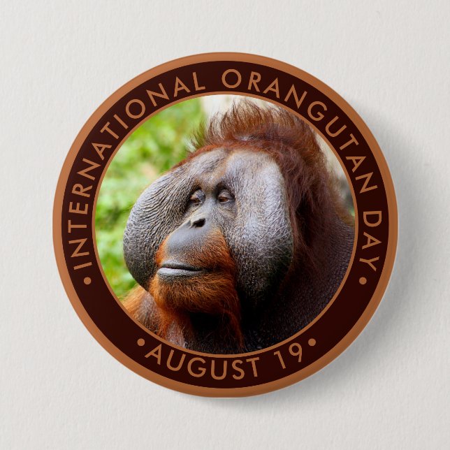 Badge Rond 7,6 Cm Journée internationale de l'Orangoutan (Devant)