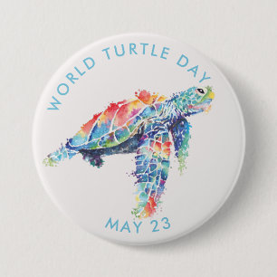 Badge Rond 7,6 Cm Journée mondiale de la tortue, aquarelle tortue