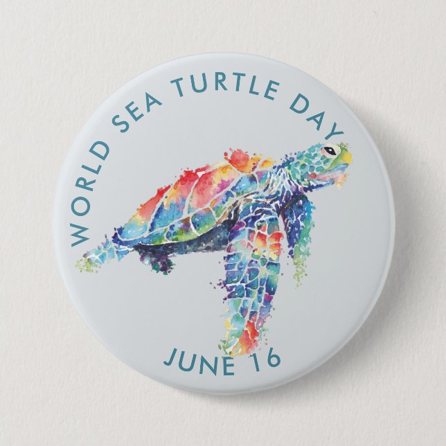 Badge Rond 7,6 Cm Journée mondiale de la tortue marine, aquarelle (Devant)