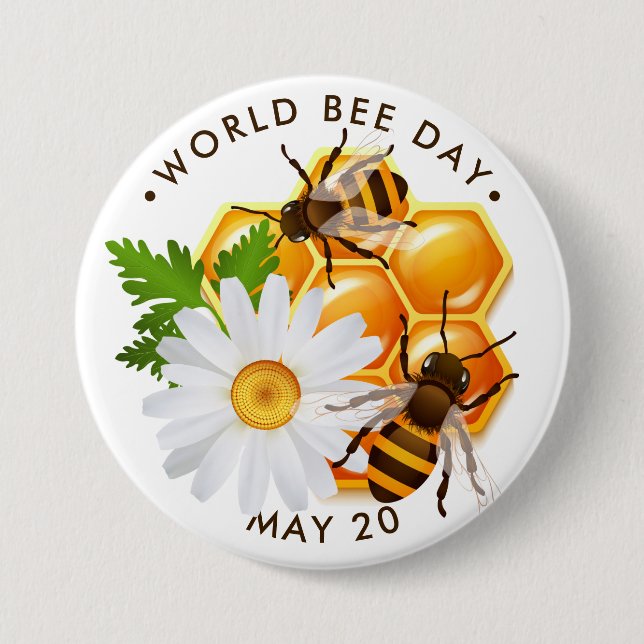 Badge Rond 7,6 Cm Journée mondiale de l'abeille, abeilles miel, nid  (Devant)