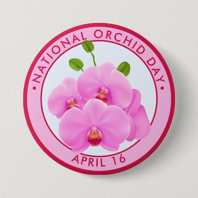 Badge Rond 7,6 Cm Journée nationale des orchidées, orchidées roses (Devant)