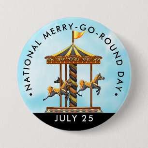 Badge Rond 7,6 Cm Journée nationale du Joyeux-Go-Round, chevaux noir