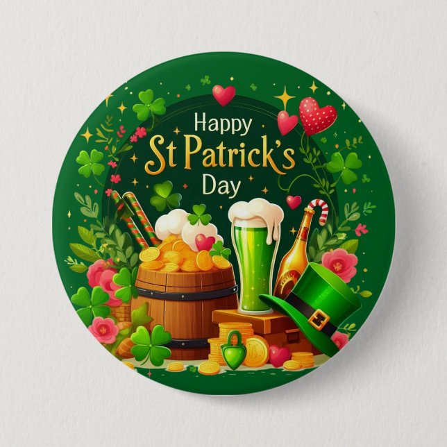 Badge Rond 7,6 Cm Joyeuse fête de la Saint-Patrick festive (Devant)