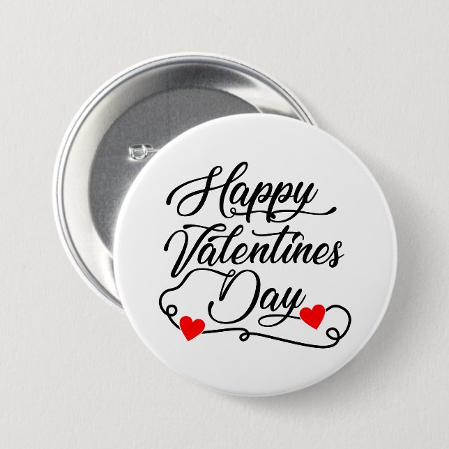 Badge Rond 7,6 Cm Joyeuse Saint-Valentin lettrage  (Devant & derrière)