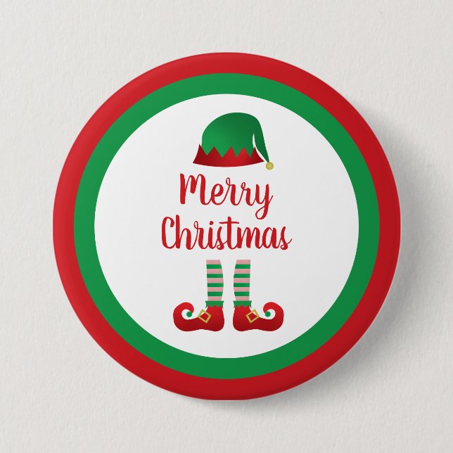 Badge Rond 7,6 Cm Joyeuse tenue Elf Noël Typographie rouge (Devant)