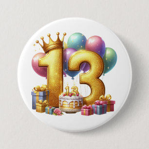 Badge Rond 7,6 Cm Joyeux 13e anniversaire