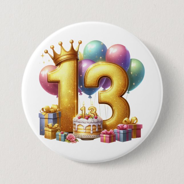 Badge Rond 7,6 Cm Joyeux 13e anniversaire (Devant)