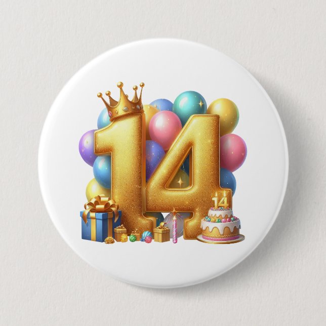 Badge Rond 7,6 Cm Joyeux 14ème anniversaire (Devant)