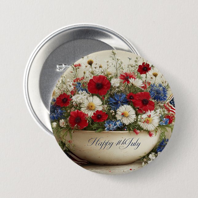 Badge Rond 7,6 Cm Joyeux 4 juillet (Devant & derrière)