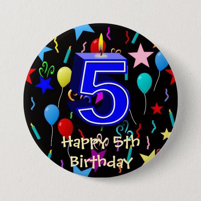 Badge Rond 7,6 Cm Joyeux 5e anniversaire  (Devant)