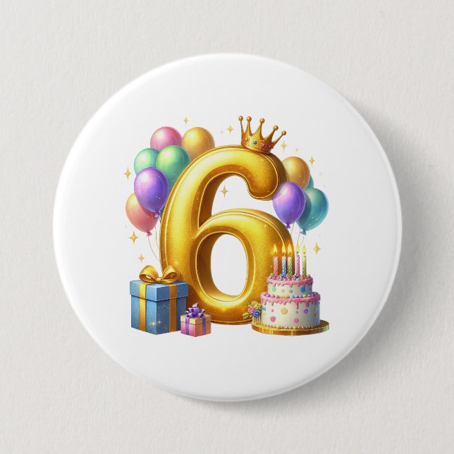Badge Rond 7,6 Cm Joyeux 6e Anniversaire (Devant)