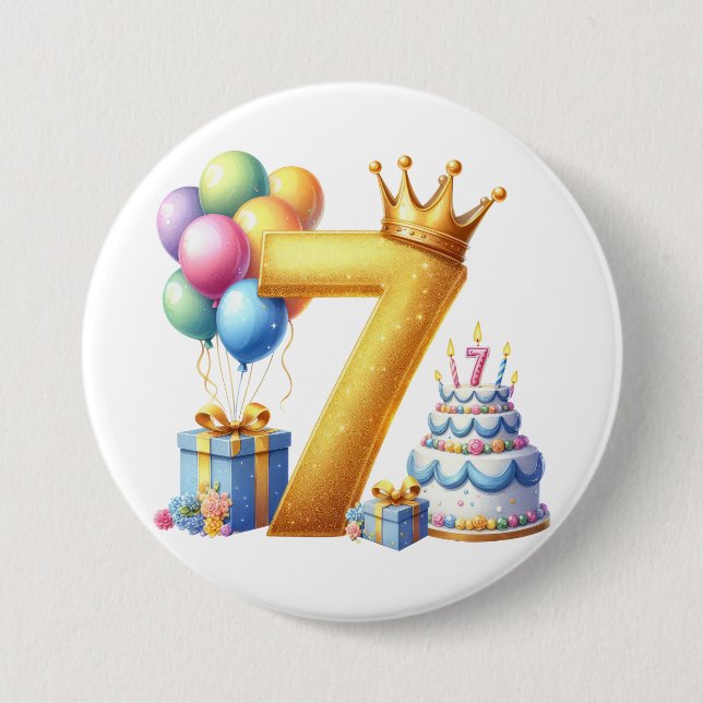 Badge Rond 7,6 Cm Joyeux 7ème Anniversaire (Devant)