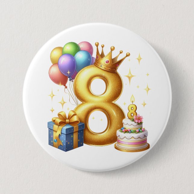 Badge Rond 7,6 Cm Joyeux 8ème Anniversaire (Devant)