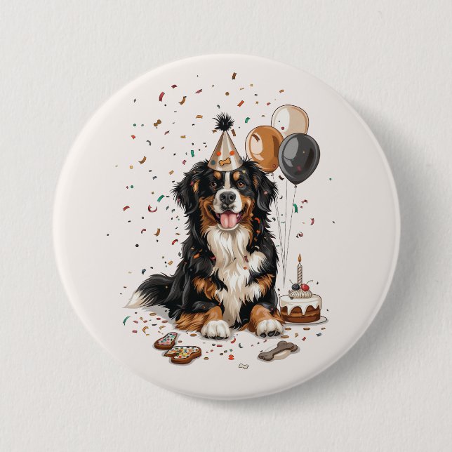 Badge Rond 7,6 Cm Joyeux anniversaire Bernese Mountain Dog (Devant)