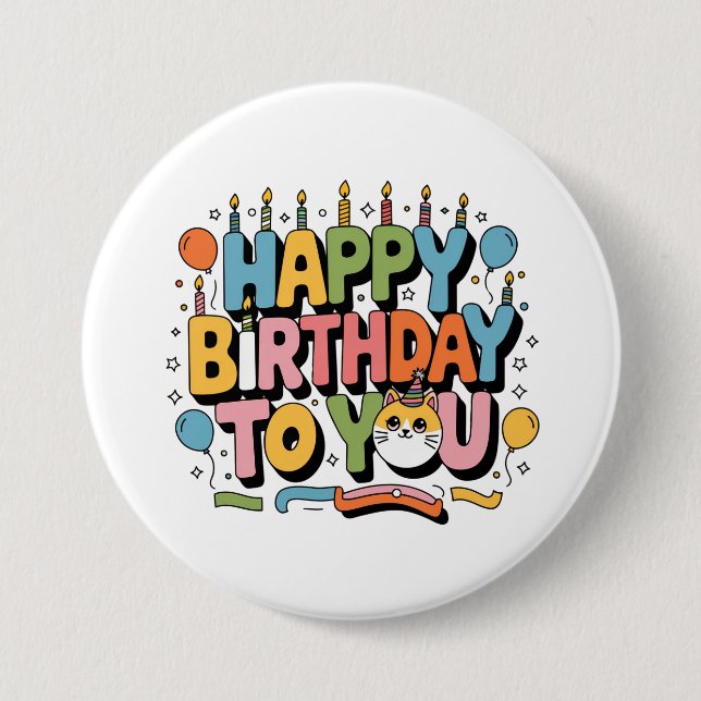 Badge Rond 7,6 Cm Joyeux Anniversaire Chat Mignon (Devant)