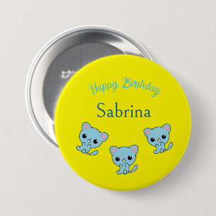 Badge Rond 7,6 Cm Joyeux anniversaire mignon chatons bleu bondissant