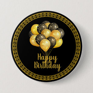 Badge Rond 7,6 Cm Joyeux anniversaire, or et noir,