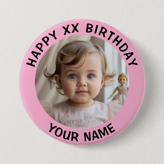 Badge Rond 7,6 Cm Joyeux Anniversaire Personnalisé Photo Nom et Âge