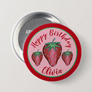Badge Rond 7,6 Cm Joyeux Anniversaire Rose Red Sweet Fraise Berries