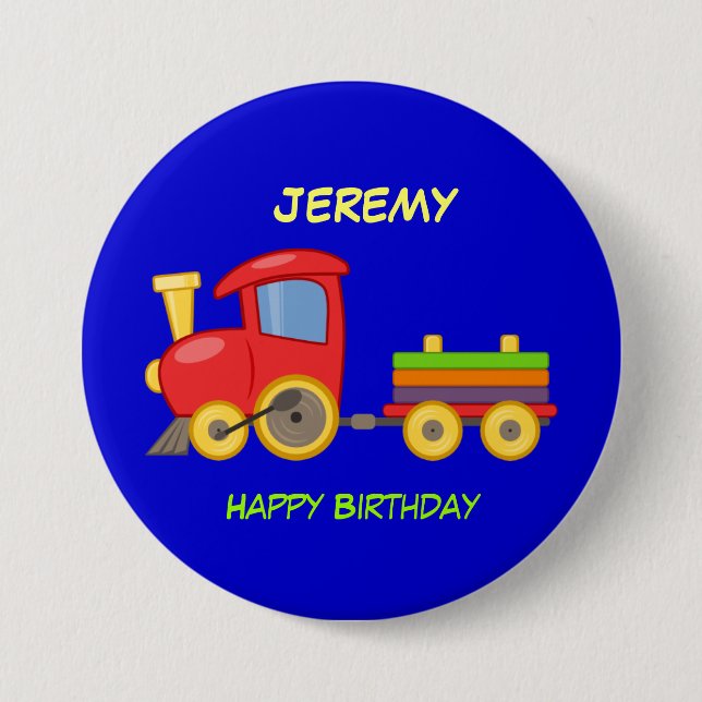 Badge Rond 7,6 Cm Joyeux Anniversaire, Train Jouet, modèle (Devant)