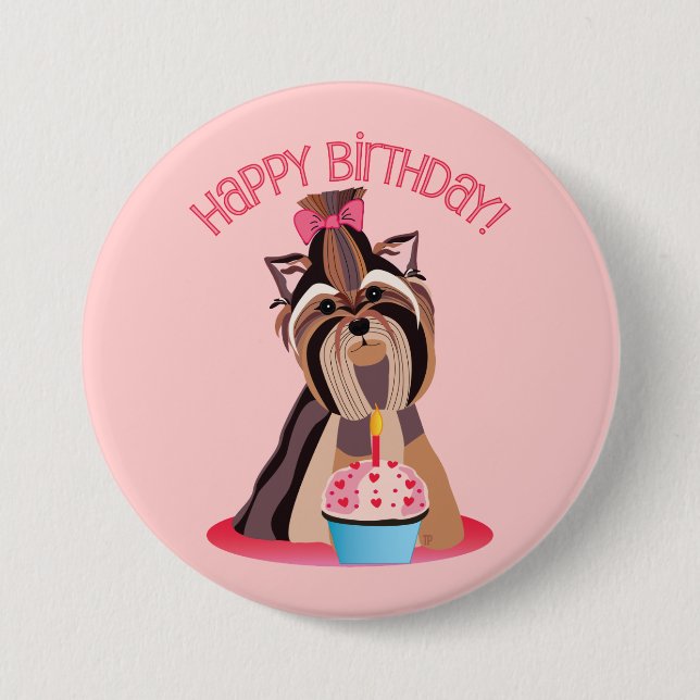 Badge Rond 7,6 Cm Joyeux anniversaire Yorkie (Devant)