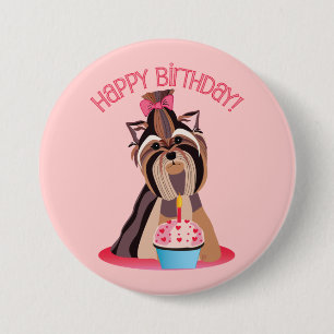 Badge Rond 7,6 Cm Joyeux anniversaire Yorkie
