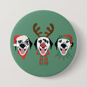 Badge Rond 7,6 Cm Joyeux Chiens Dalmatiens de Noël