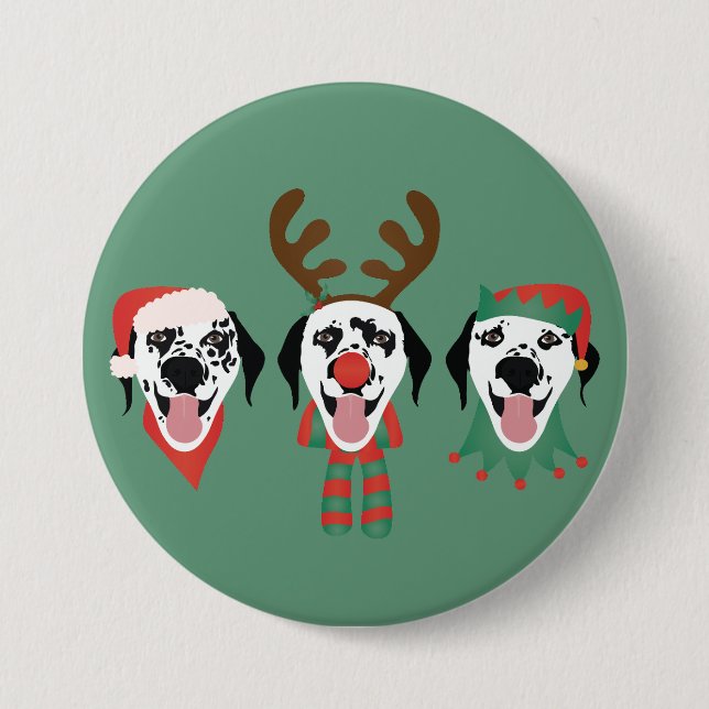 Badge Rond 7,6 Cm Joyeux Chiens Dalmatiens de Noël (Devant)