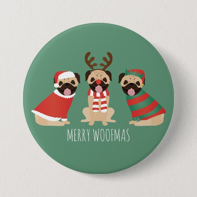 Badge Rond 7,6 Cm Joyeux Chiens de Carlin Woofmas (Devant)