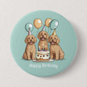 Badge Rond 7,6 Cm Joyeux Chiens Goldendoodle Anniversaire