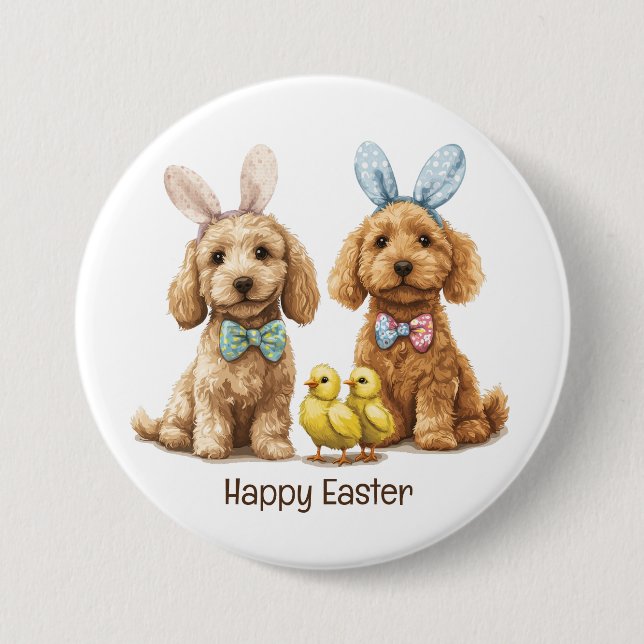 Badge Rond 7,6 Cm Joyeux Chiens Goldendoodle de Pâques (Devant)