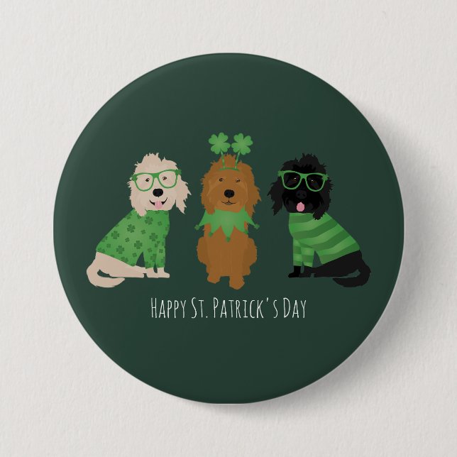 Badge Rond 7,6 Cm Joyeux Chiens Goldendoodle Jour de la Saint Patric (Devant)