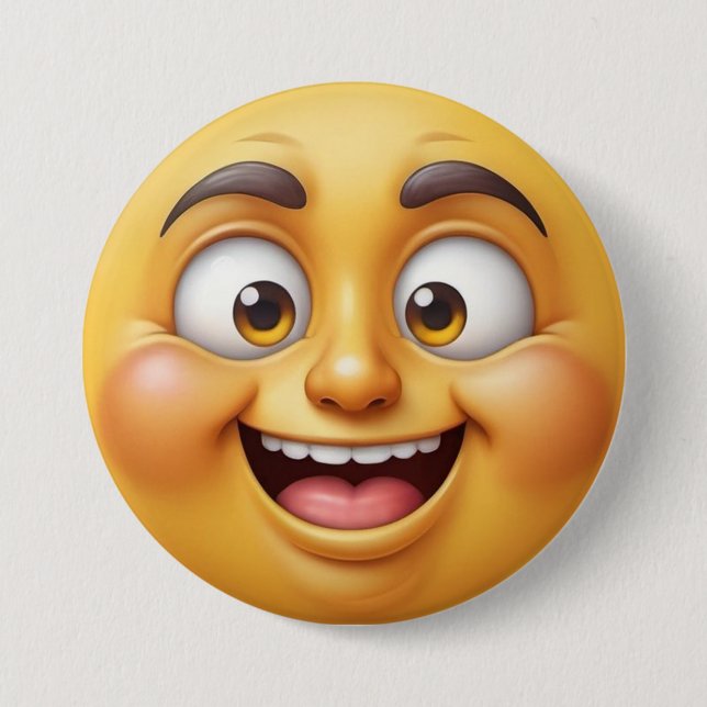 Badge Rond 7,6 Cm Joyeux effet 3D Jaune Emoji (Devant)