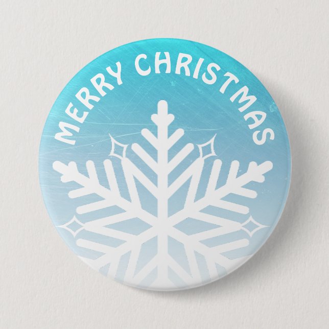 Badge Rond 7,6 Cm Joyeux flocon bleu et blanc de Noël (Devant)