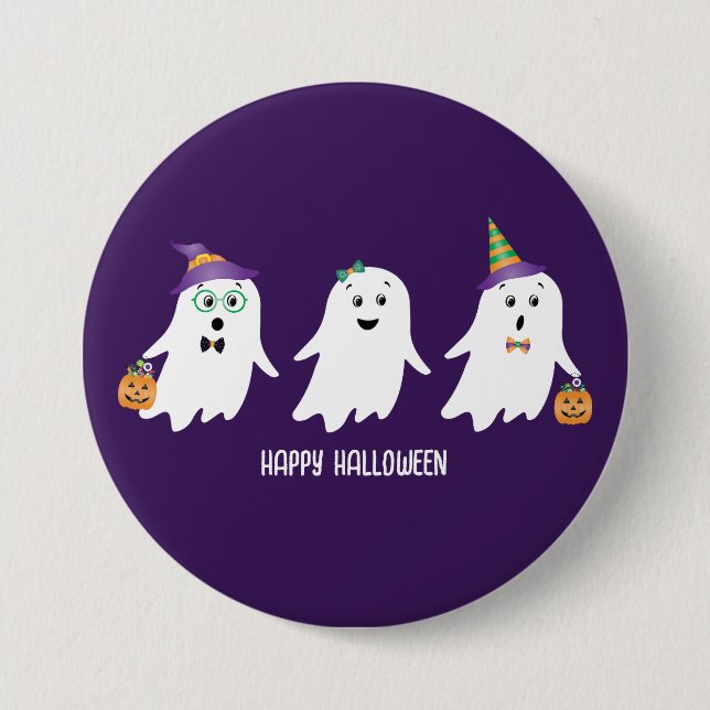 Badge Rond 7,6 Cm Joyeux Halloween Fantômes Trick Ou Treat (Devant)