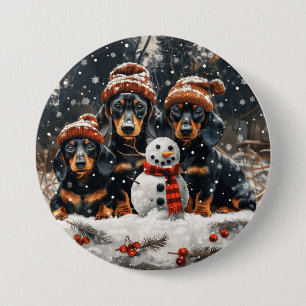 Badge Rond 7,6 Cm Joyeux Noël Chiens Chiens Snowman
