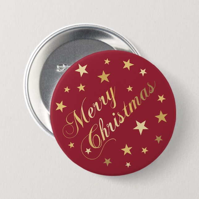 Badge Rond 7,6 Cm Joyeux Noël Elegant Gold Script Étoiles festives (Devant & derrière)