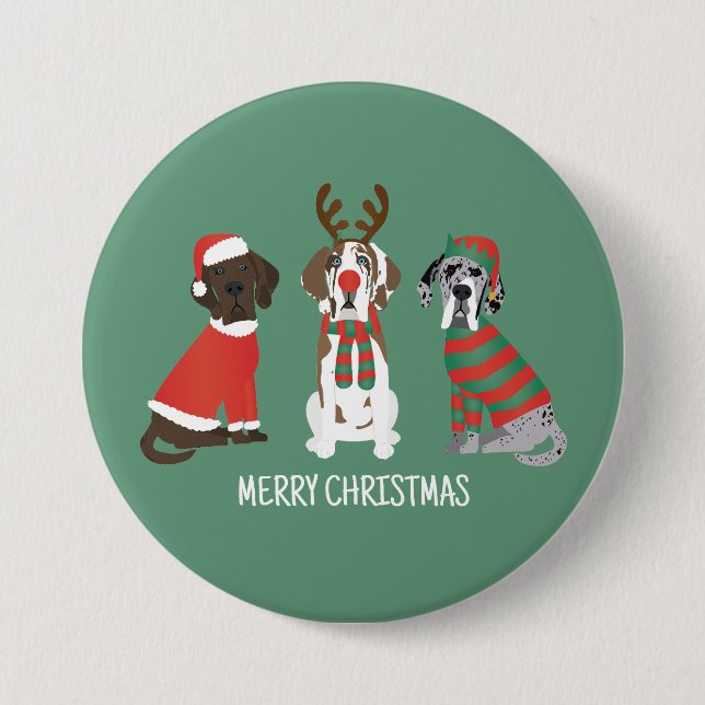 Badge Rond 7,6 Cm Joyeux Noël Grands Chiens Danois (Devant)