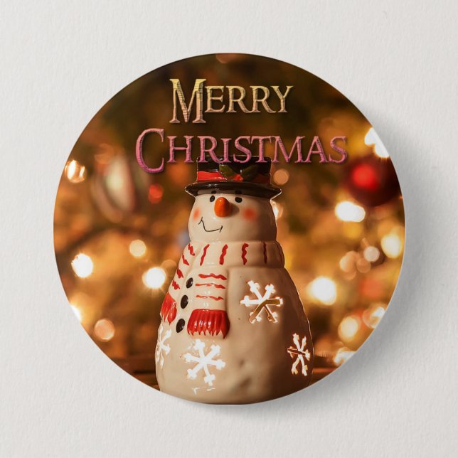 Badge Rond 7,6 Cm Joyeux Noël mignon Bouton Snowman (Devant)
